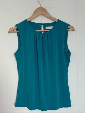 Calvin Klein Teal Pleated Sleeveless Blouse